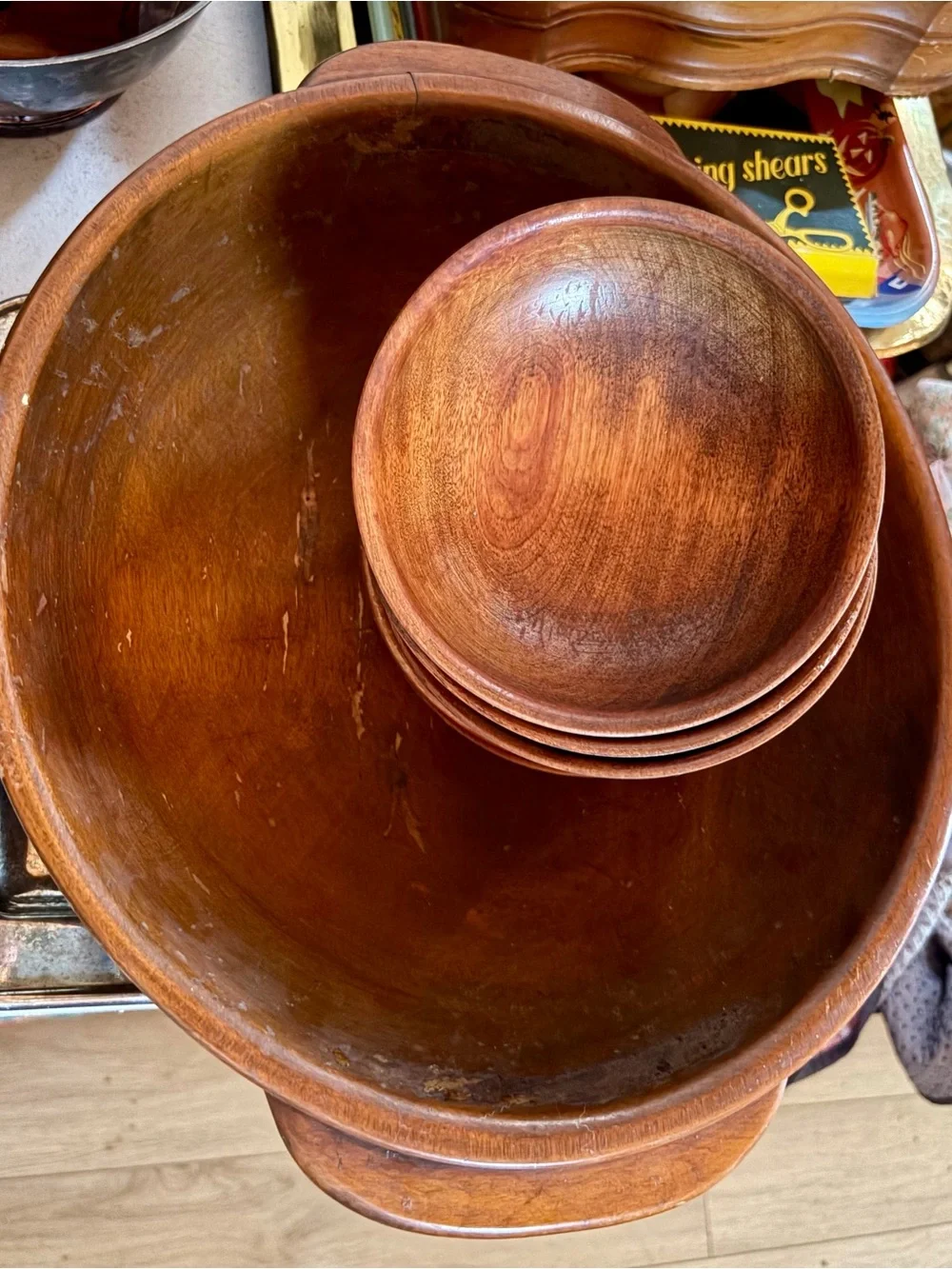 Handcrafted Wooden Serving Bowl Set in Warm Brown